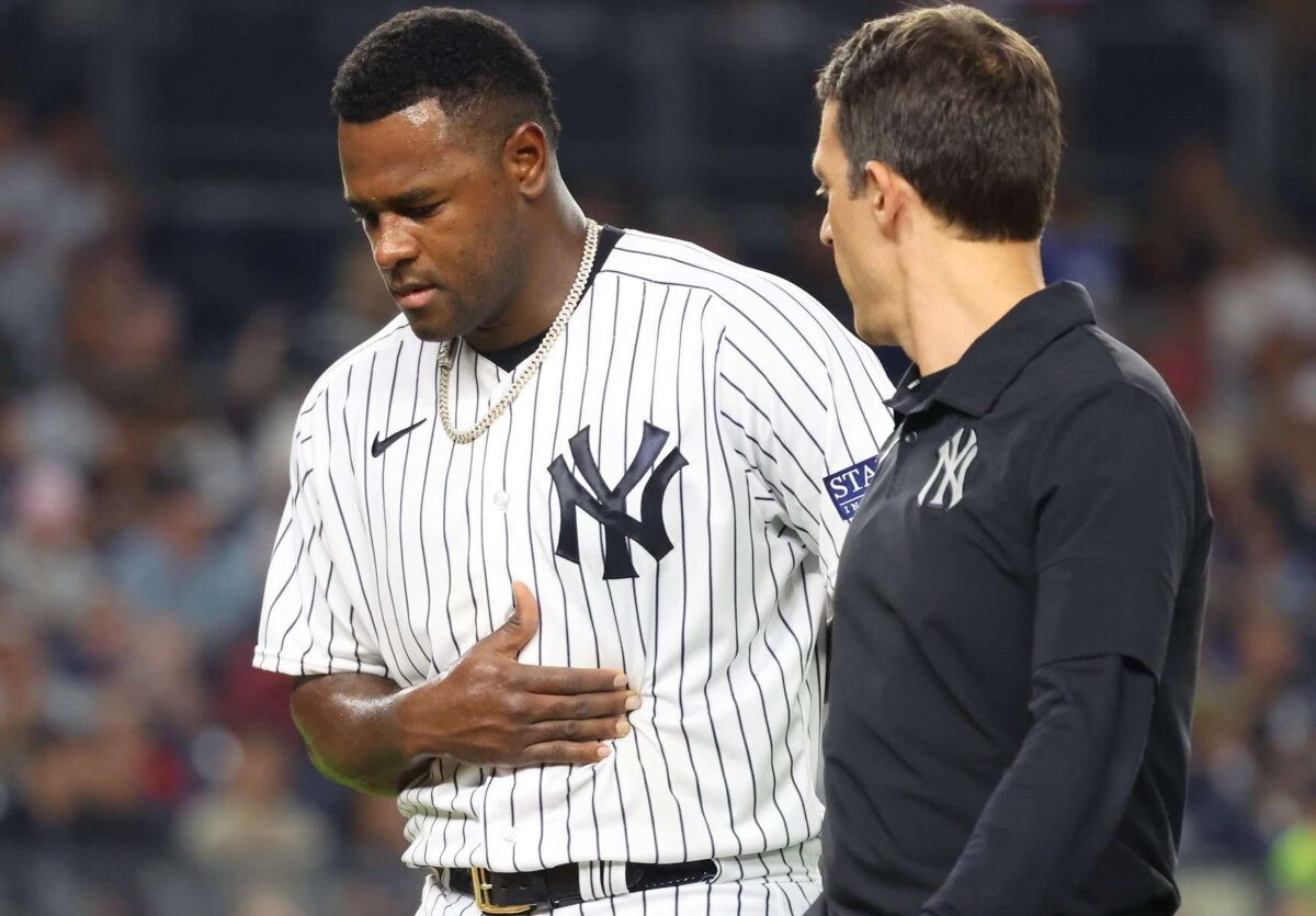 Yankees' Luis Severino exits the game after getting injured in the 5th inning vs. the Brewers at Yankee Stadium on Sept 9, 2023.