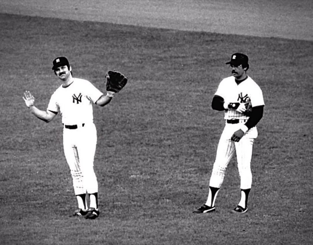Las leyendas de los Yankees Reggie Jackson y Thurman Munson en 1977.