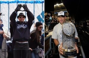 Alex Rodriguez of the New York Yankees during the parade in the Bronx to celebrate the 2009 World Series.