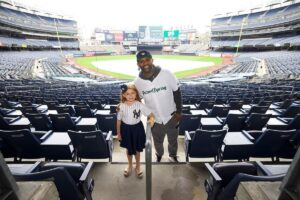 CC Sabathia is at hosting Poland Spring’s batting practice at Yankee Stadium in October 2023.