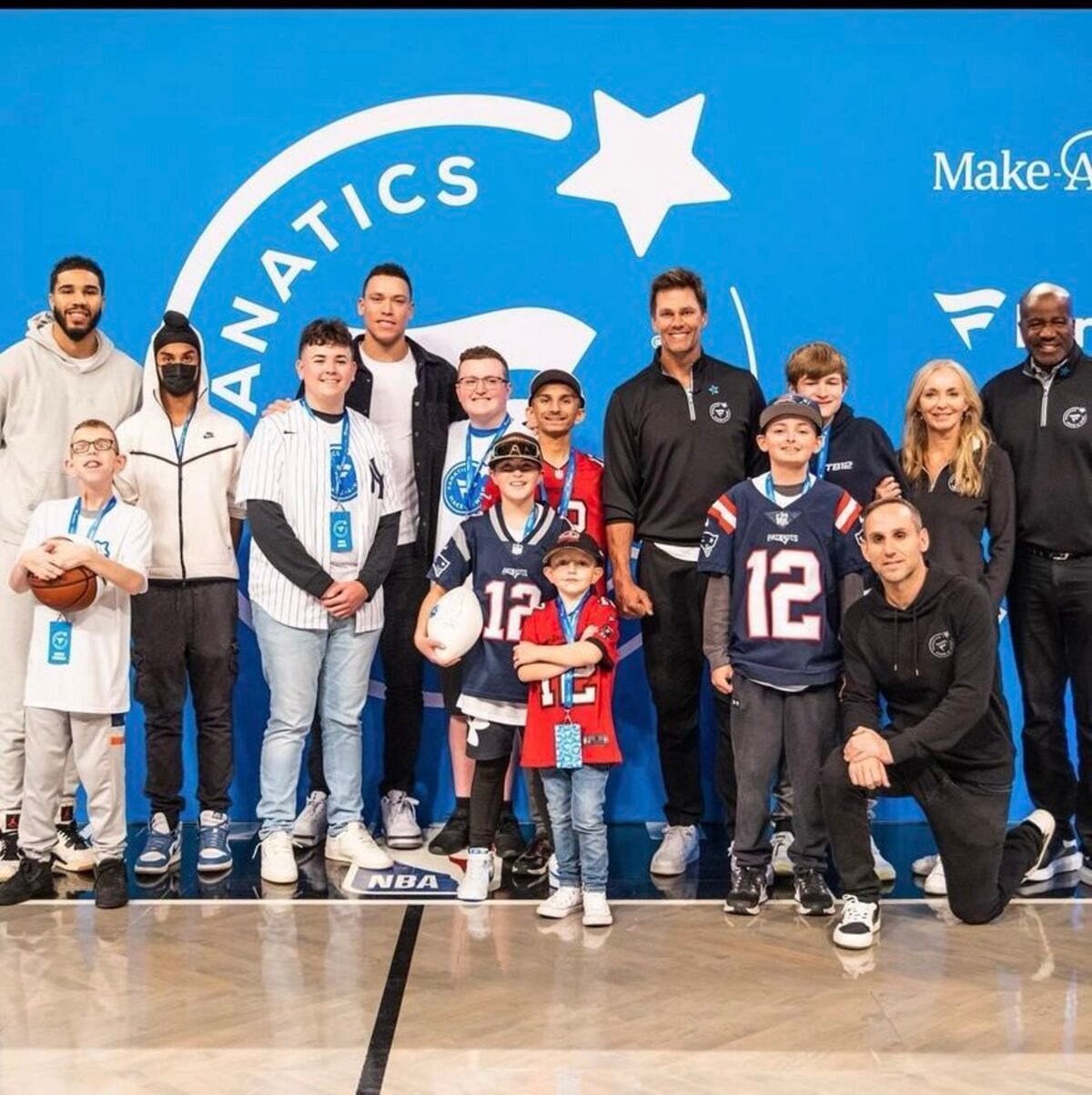 Yankees star Aaron Judge together with Tom Brady and Jayson Tatum team up with Fanatics and Make-A-Wish for a big surprise to kids in New York City on October 25, 2023.