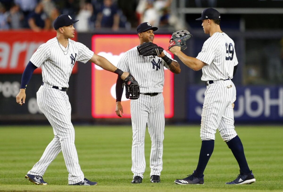 Yankees stars Giancarlo Stanton and Aaron Judge with ex-teammate Aaron Hicks