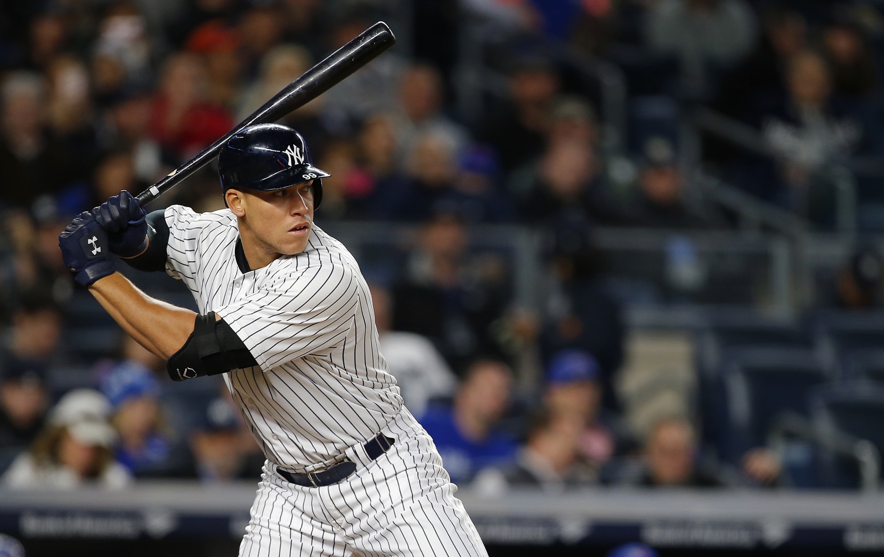 Aaron Judge of the New York Yankees in action against the Toronto Blue Jays at Yankee Stadium on May 3.
