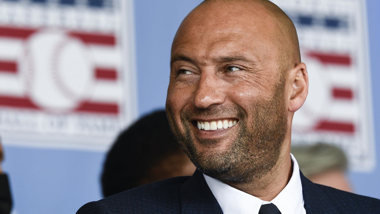 Former New York Yankees shortstop Derek Jeter at the Baseball Hall of Fame induction ceremony in Cooperstown, New York, on Sept. 8, 2021.