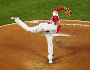 Los Angeles Angels star Shohei Ohtani pitches against the Kansas City Royals on April 21 at Anaheim Stadium.