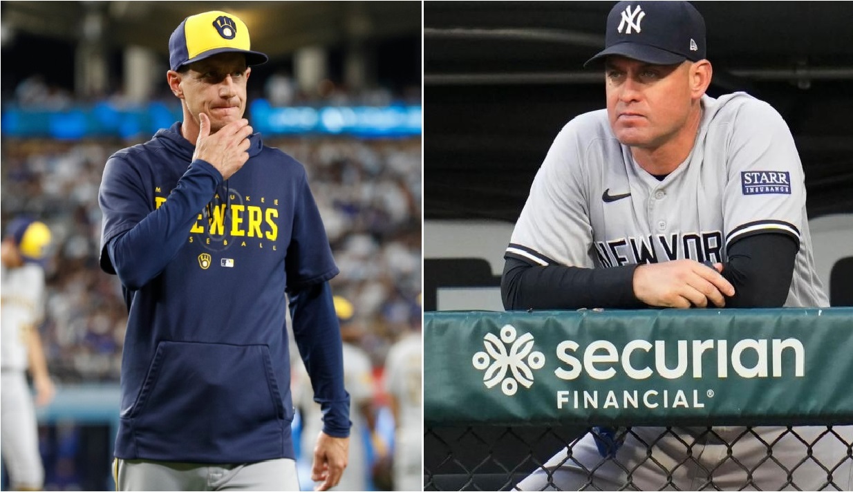 Ex-Brewers manager Craig Counsell and ex-Yankees bench coach Carlos Mendoza, who the Mets hire as their new manager on Nov 6, 2023.