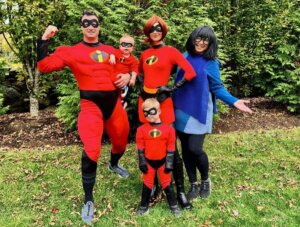 Gerrit Cole and his family don the custumes of Disney's "The Incredibles" during the Halloween celebration on October 31, 2023.