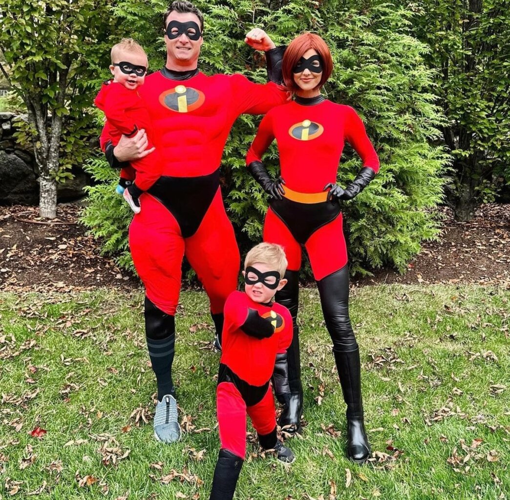Gerrit Cole, wife Amy, sons Mark and Sharon and his family don the custumes of Disney's "The Incredibles" during the Halloween celebration on October 31, 2023.