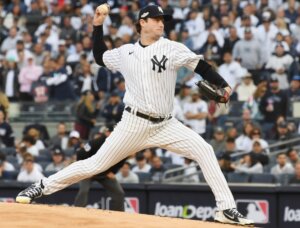 Yankees ace Gerrit Cole is pitching at Yankee Stadium.