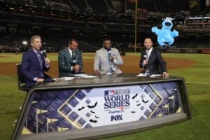 Derek Jeter with other members of the Fox Sports post-game show.