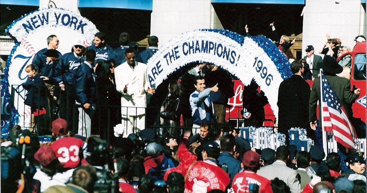 The Yankees parade in New York following the 1996 World Series win.
