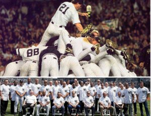 The Yankees immediately after the 1996 World Series win and in 2016.