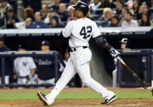 Robinson Cano hits a three-run homer for the Yankees vs. the Diamondbacks on April 16, 2013, at Yankee Stadium.