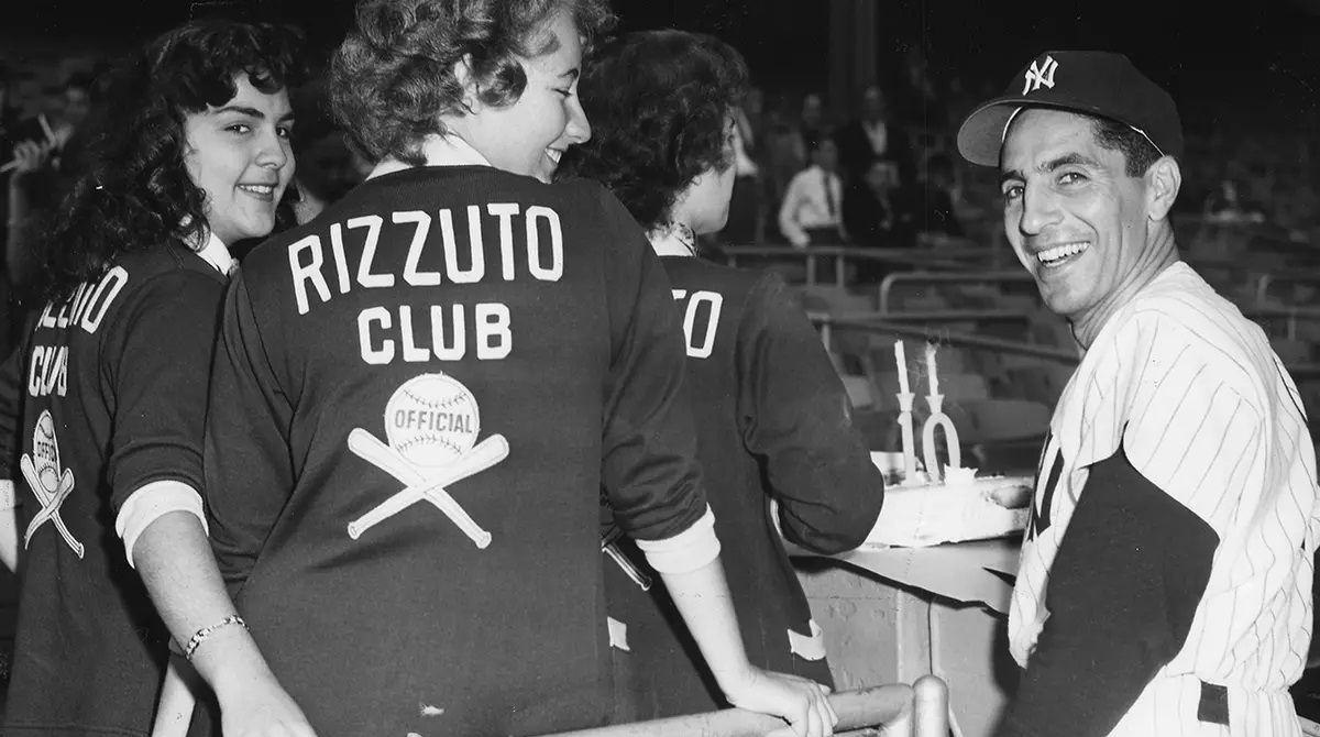 Phil Rizzuto of the New York Yankees with his fans