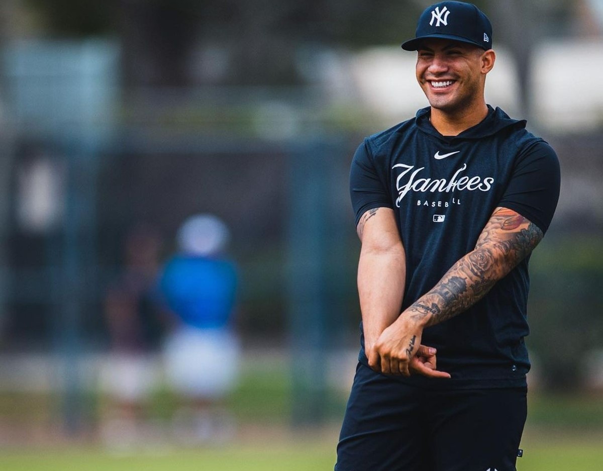 Yankees second baseman Gleyber Torres is at a practice session in the 2023 spring training in Tampa.