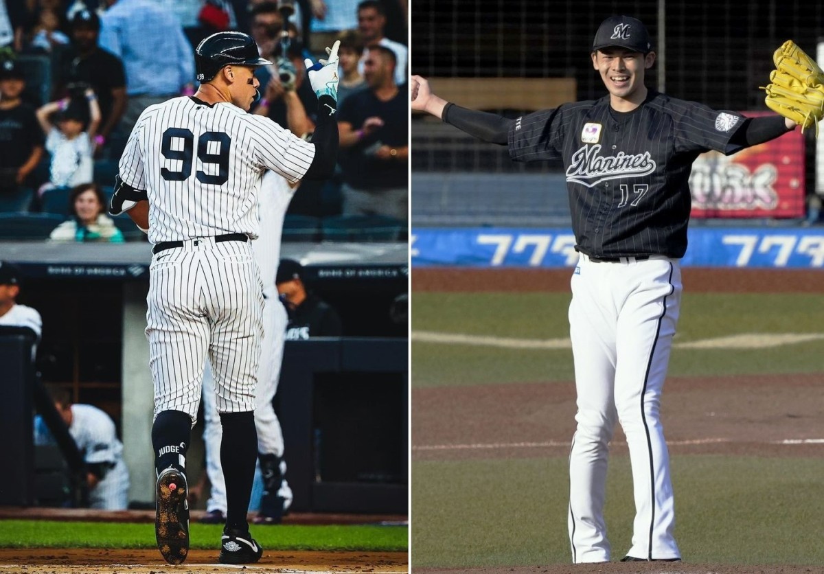 Yankees captain Aaron Judge and Japanese pitcher Roki Sasaki