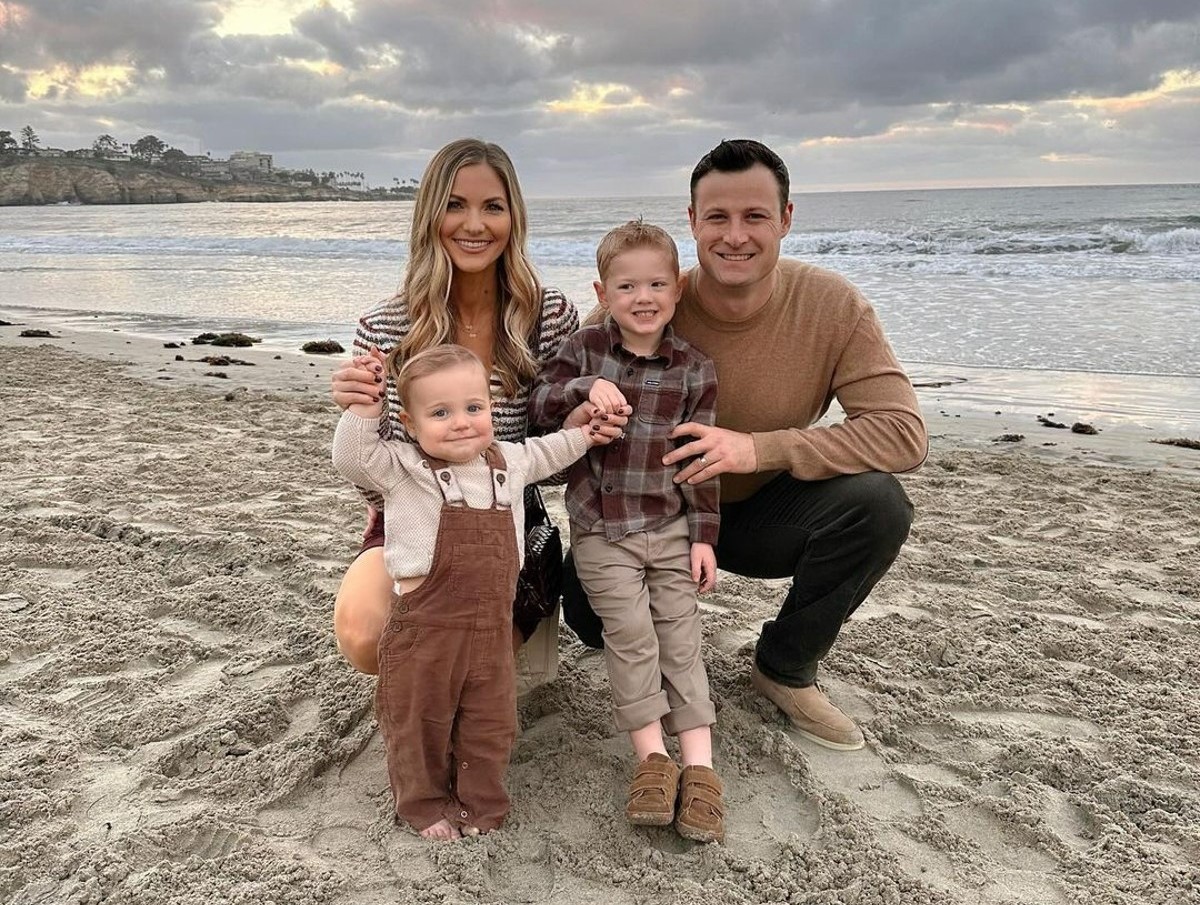 Gerrit Cole is with his wife Amy and two sons at a beach in November 2023.