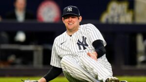 Former Yankees and current Texas pitcher Jordan Montgomery is seen during his days in the Bronx in 2022.