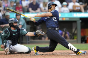 Yankees latest acquisition Juan Soto was seen hitting against the Mariners at T-Mobile Park in Seattle, Washington, on July 11, 2023.