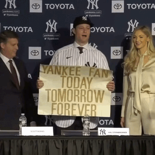 The Yankees are introducing Gerrit Cole at Yankee Stadium on Dec 18, 2019.