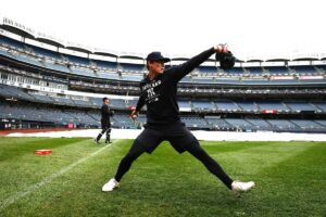 Yankees pitcher Ron Marinaccio at Yankee Stadium in May 2023.