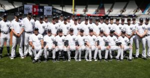 The 2019 New York Yankees team at London to play a series against the Red Sox in June 2019.