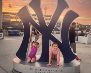 Two young Yankees fans at George M. Steinbrenner Field, which hosts the Yankees spring training.