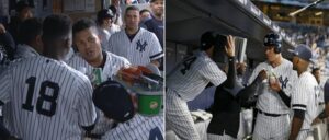 Yankees seen enacting funny scenes at their dugout.