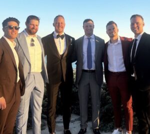 Ex-Yankees Michel King, Taillon, and Montgomery with current Yankees Gerrit Cole and Clarke Schmidt at the wedding party of Taillon.