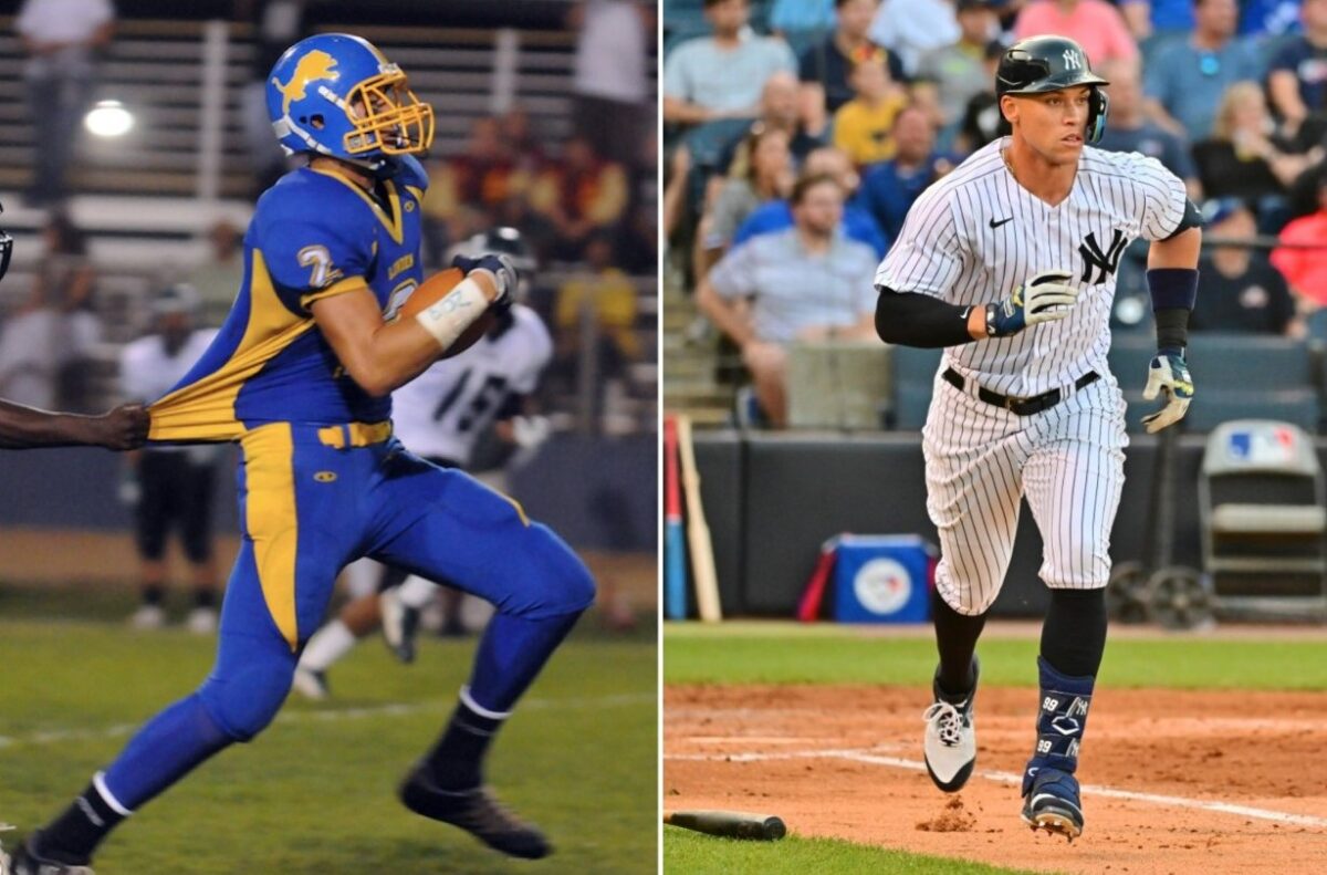 Aaron Judge both as a football player for his school and a baseball star for the Yankees.