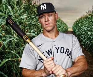 A graphic shows captain Aaron Judge is in the Yankees new proposed road uniform.
