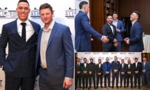 Aaron Judge and other Yankees players and manager at his ALL RISE Foundation gala on January 25, 2024, at New York City.