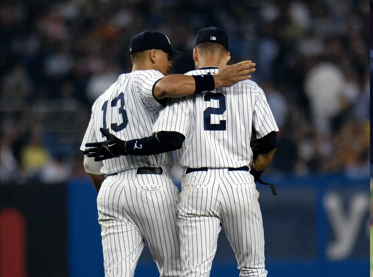 Derek Jeter and Alex Rodriguez in 2000 while playing for the Yankees.