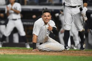 Gio Urshela is at Yankee Stadium during his tenure with the Yankees in 2021.