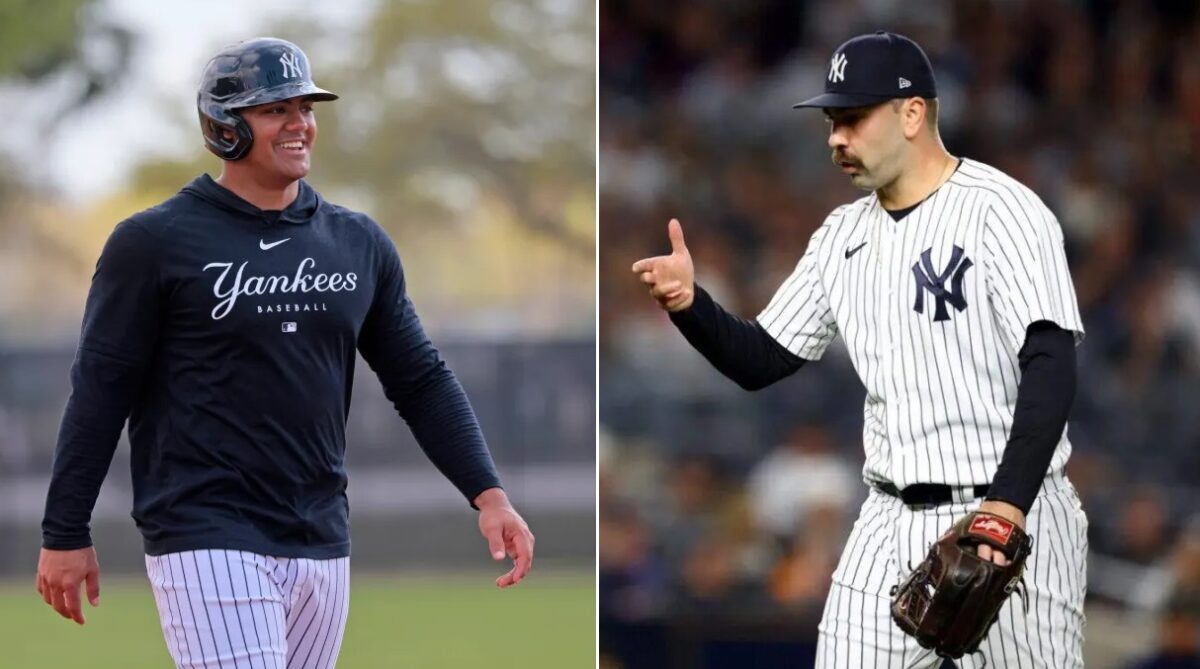 Yankees rookie slugger Jasson Dominguez and pitcher Lou Trivino.