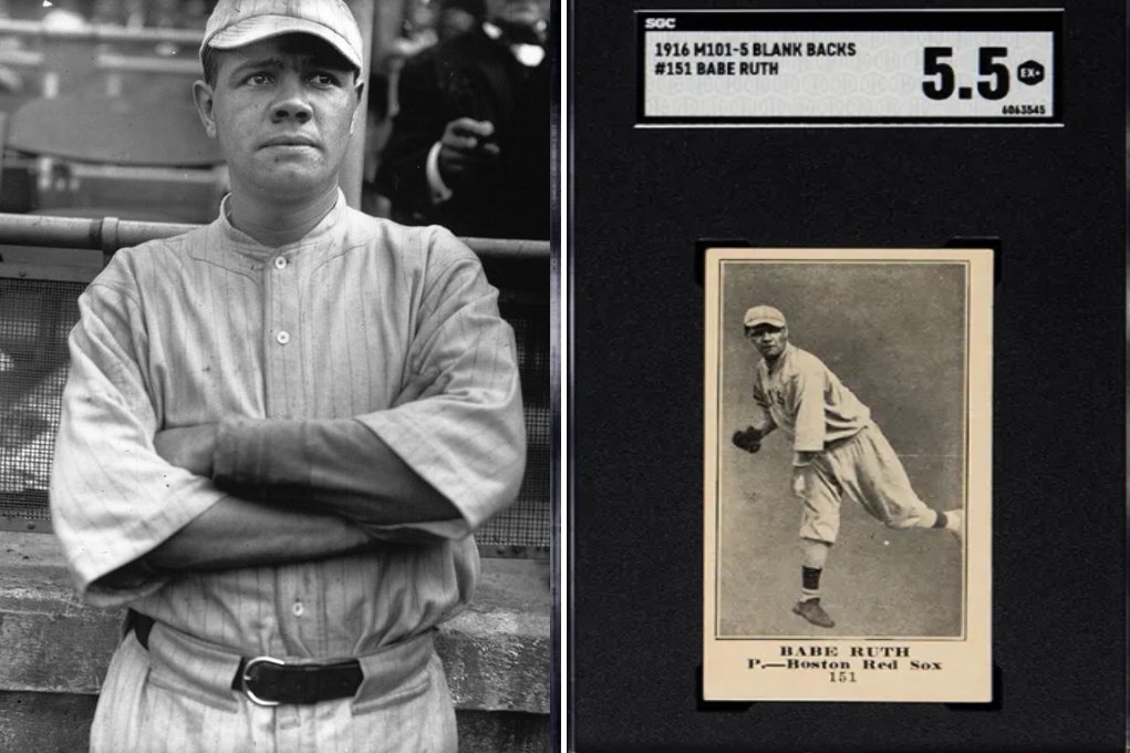 Babe Ruth in 1916 and the 1916 Babe Ruth card.