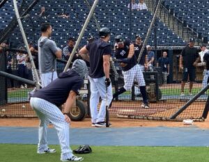 Aaron Judge is at a Yankees practice season in 2019 at Tampa.