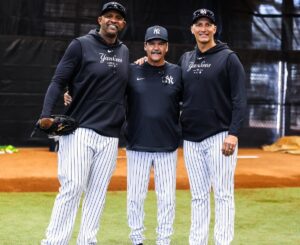 Ron Guidry, Andy Pettitte, and CC Sabathia of the Yankees at Tampa spring training on February 20, 2024.