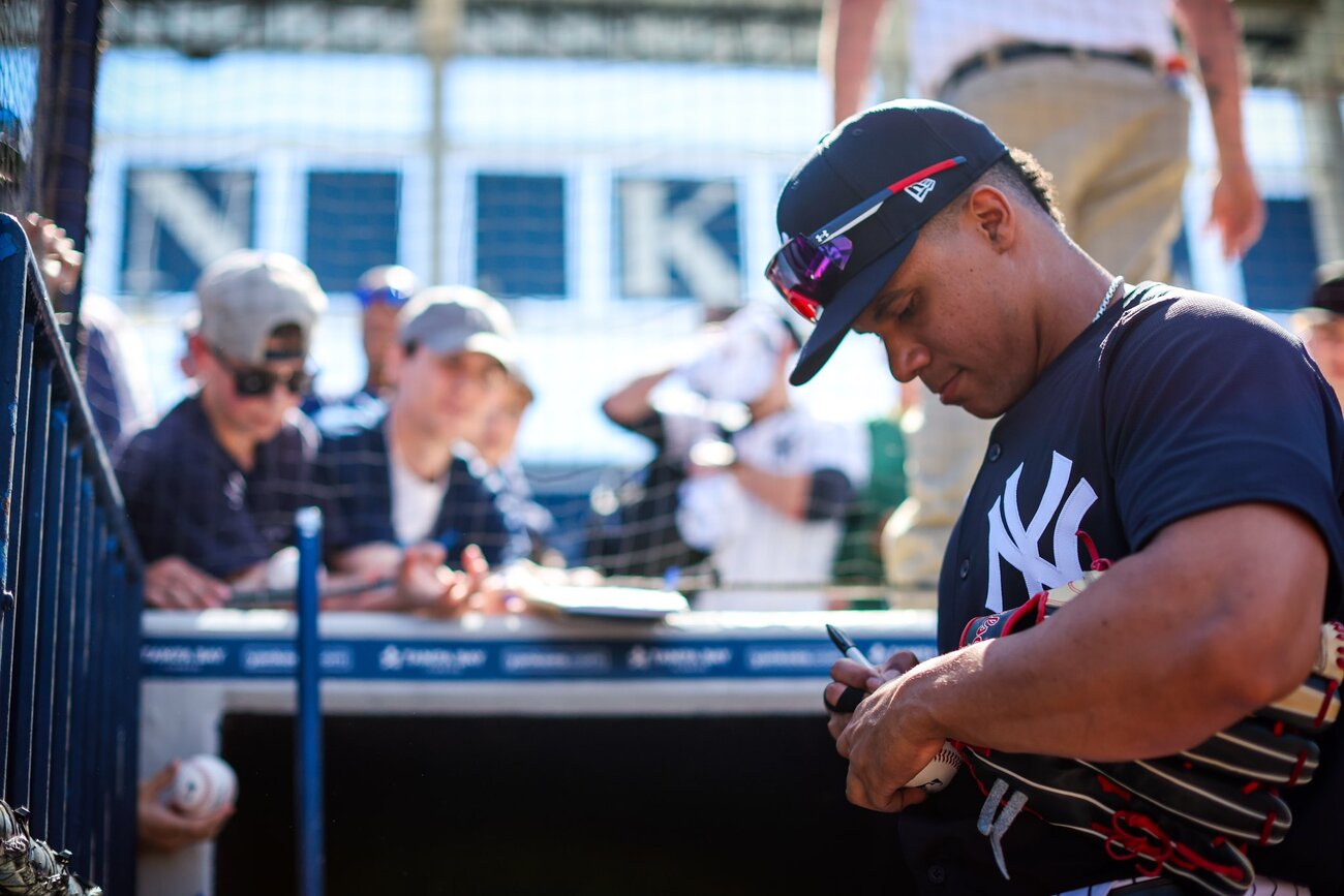 Yankees slugger Juan Soto at Tampa during the 2024 spring training camp.