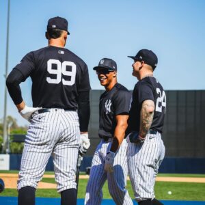New York Yankees Alex Verdugo, Aaron Judge and Juan Soto at Yankees Spring Training 2024