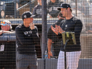 Gerrit Cole and Aaron Leonhardt at Yankees spring training 2024