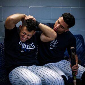 New York Yankees Oswald Peraza with Jasson Dominguez at Yankees spring training 2024