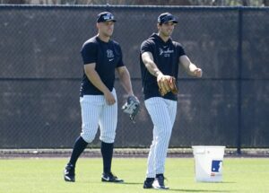 Spencer Jones and Aaron Judge at Yankees spring training facility in Tampa 2024