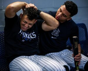 Jasson Dominguez and Oswald Pereza at Yankees Tampa spring training camp on Feb. 23, 2024.