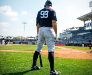 Aaron Judge, the captain of the New York Yankees, at Tampa spring training camp in January 2024.