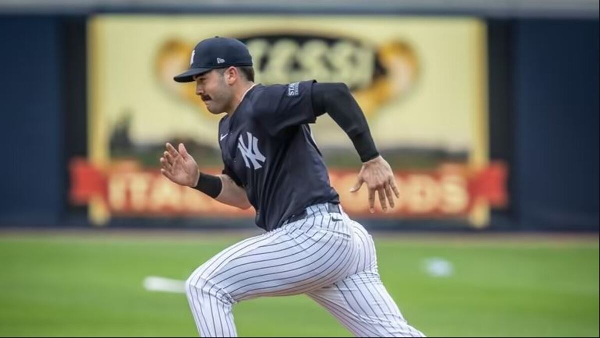 Yankees rookie catcher Austin Wells at Tampa spring training camp in Feb 2024.