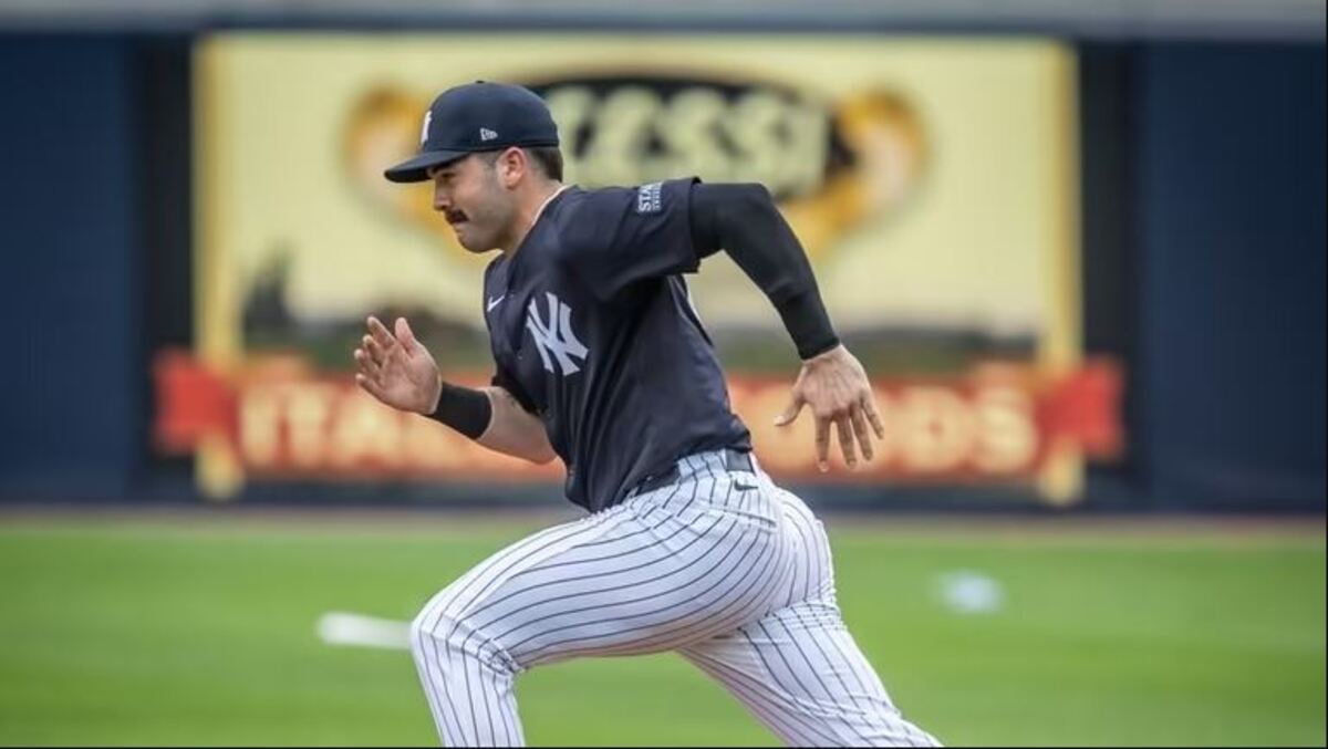 El receptor novato de los Yankees Austin Wells en el campo de entrenamiento de primavera de Tampa en febrero de 2024.