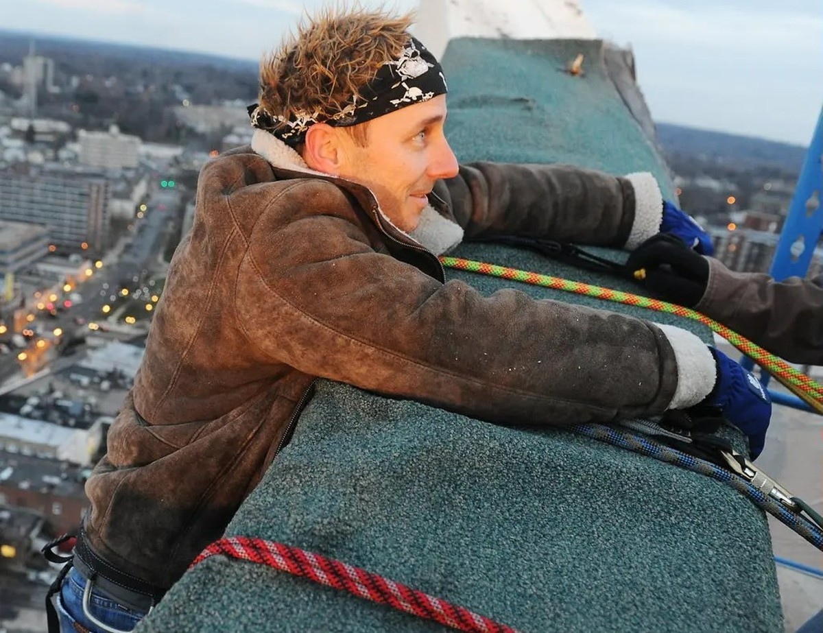 Brian Cashman, the Yankees general manager, climbs the 350-foot Landmark Square in Stamford, Conn. on December 3, 2010.