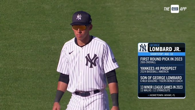 George Lombard Jr during his first game with the yankees in 2024