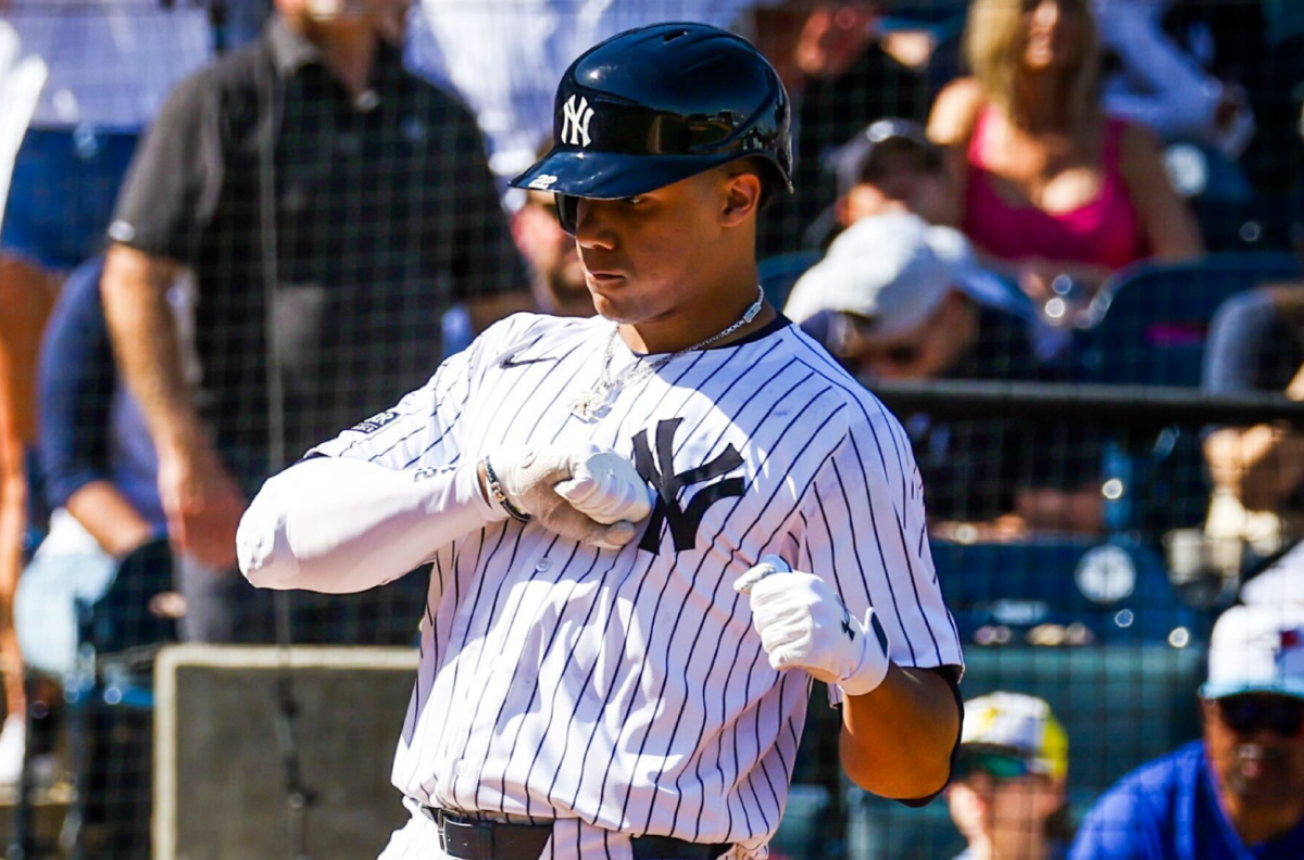 Juan Soto hit a home run during his Yankees' debut against the Toronto Blue Jays on February 25, 2024.
